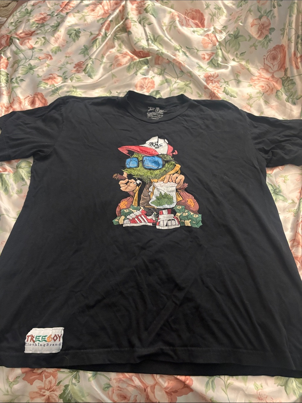 Black Short-Sleeve Graphic Tee with Cartoon Character